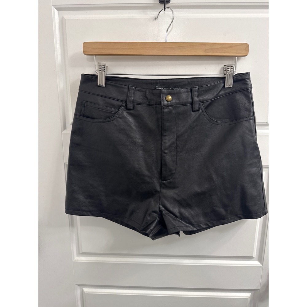 Urban Outfitters Black Faux Leather High Waisted Shorts Womens Size 29 Pockets